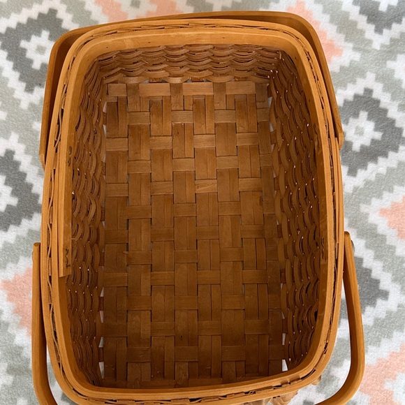 Vintage Tan wooden striped Woven Basket - Picture 5 of 9